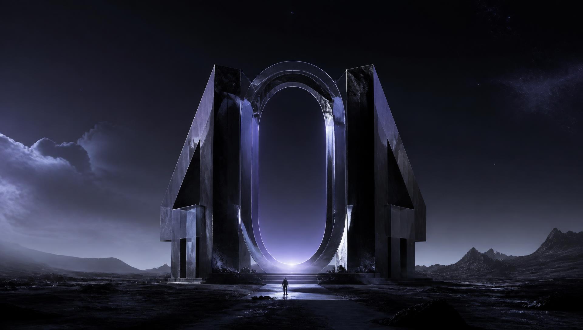 Monumental 404 portal in a lunar landscape