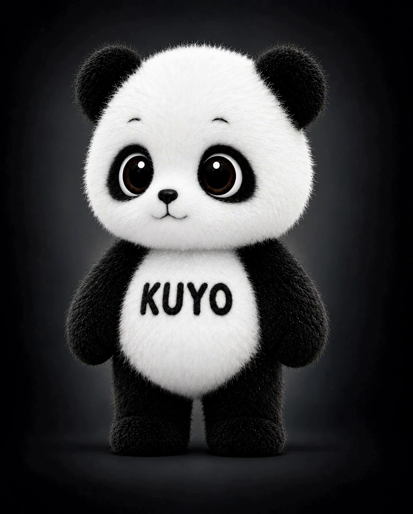 KUYO, a little fluffy panda with his name on his tummy